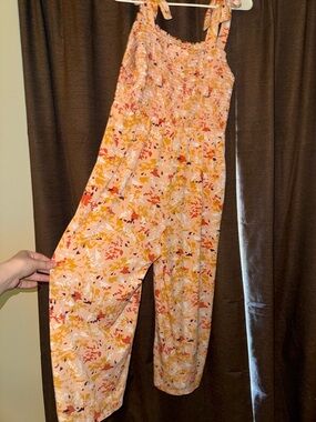 Gilli Peach Multi Floral Smocked Wide-Leg Jumpsuit